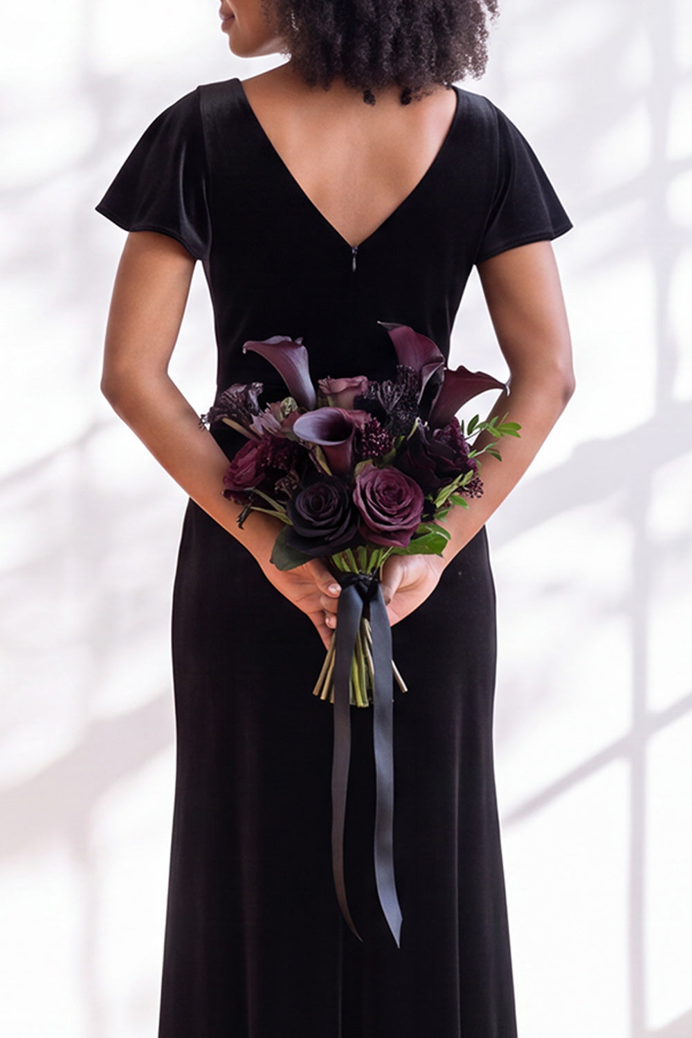 Golden Brown Sheath V-Neck Long Velvet Wedding Guest Dress with Sleeves