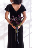 Golden Brown Sheath V-Neck Long Velvet Wedding Guest Dress with Sleeves
