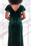 Golden Brown Sheath V-Neck Long Velvet Wedding Guest Dress with Sleeves
