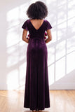 Golden Brown Sheath V-Neck Long Velvet Wedding Guest Dress with Sleeves