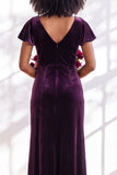 Golden Brown Sheath V-Neck Long Velvet Wedding Guest Dress with Sleeves