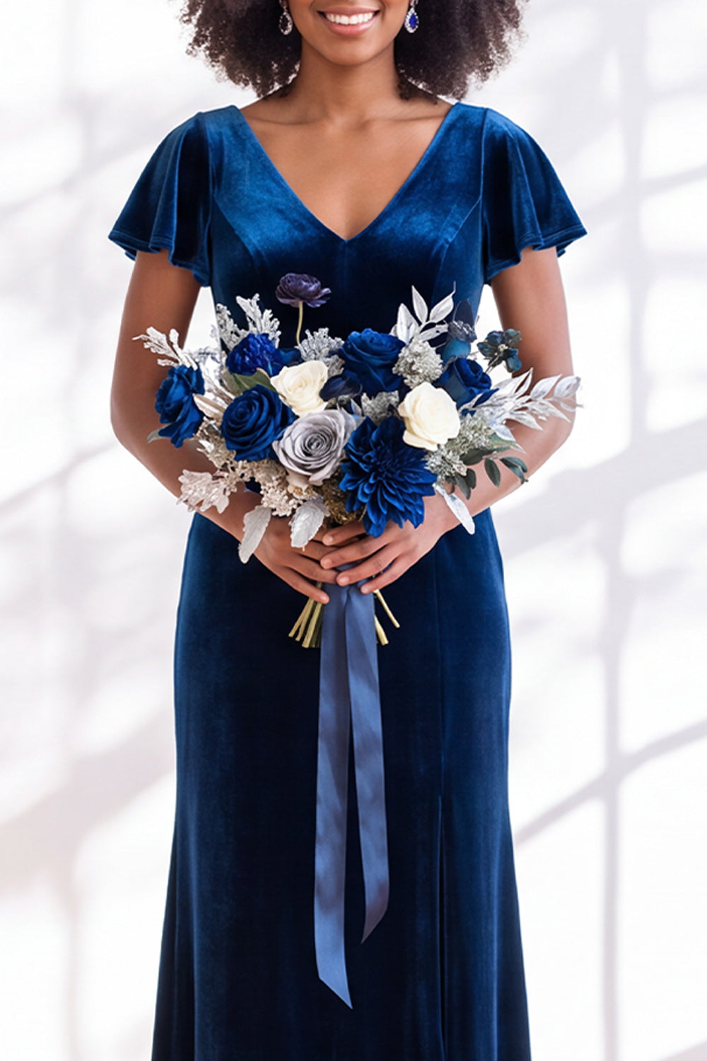 Golden Brown Sheath V-Neck Long Velvet Wedding Guest Dress with Sleeves
