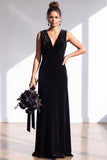 Terracotta Velvet Sheath V-Neck Long Wedding Guest Dress