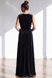 Terracotta Velvet Sheath V-Neck Long Wedding Guest Dress