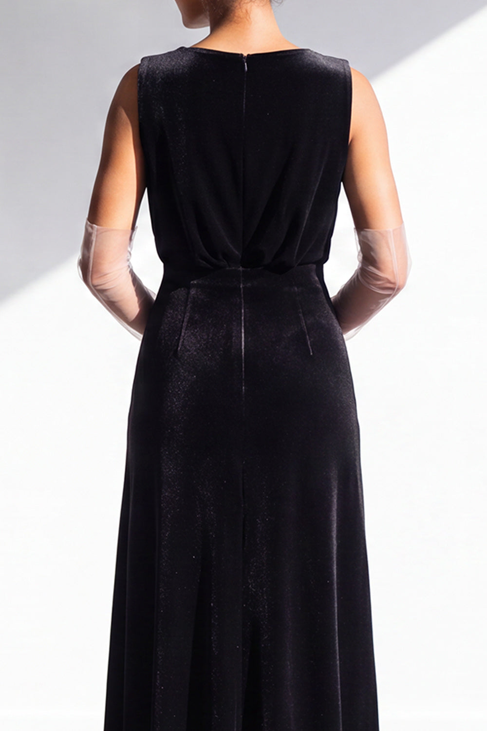 Terracotta Velvet Sheath V-Neck Long Wedding Guest Dress
