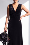 Terracotta Velvet Sheath V-Neck Long Wedding Guest Dress