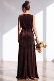 Terracotta Velvet Sheath V-Neck Long Wedding Guest Dress