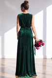 Terracotta Velvet Sheath V-Neck Long Wedding Guest Dress