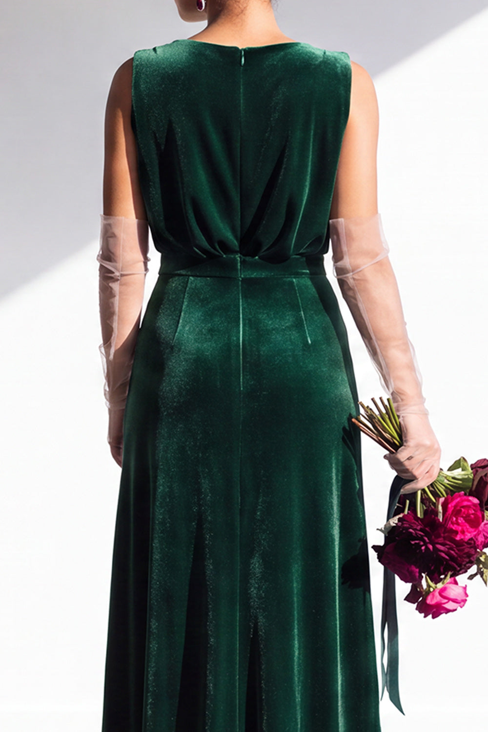 Terracotta Velvet Sheath V-Neck Long Wedding Guest Dress