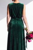 Terracotta Velvet Sheath V-Neck Long Wedding Guest Dress