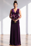Terracotta Velvet Sheath V-Neck Long Wedding Guest Dress