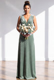 Terracotta Velvet Sheath V-Neck Long Wedding Guest Dress