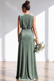 Terracotta Velvet Sheath V-Neck Long Wedding Guest Dress