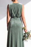 Terracotta Velvet Sheath V-Neck Long Wedding Guest Dress