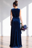 Terracotta Velvet Sheath V-Neck Long Wedding Guest Dress