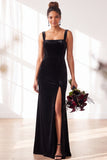 Dark Green Velvet Sheath Long Wedding Guest Dress with Slit