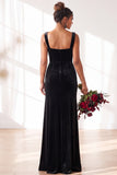 Dark Green Velvet Sheath Long Wedding Guest Dress with Slit