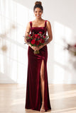 Dark Green Velvet Sheath Long Wedding Guest Dress with Slit