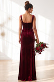 Dark Green Velvet Sheath Long Wedding Guest Dress with Slit