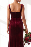 Dark Green Velvet Sheath Long Wedding Guest Dress with Slit