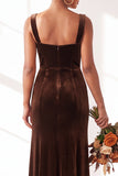 Dark Green Velvet Sheath Long Wedding Guest Dress with Slit
