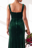 Dark Green Velvet Sheath Long Wedding Guest Dress with Slit