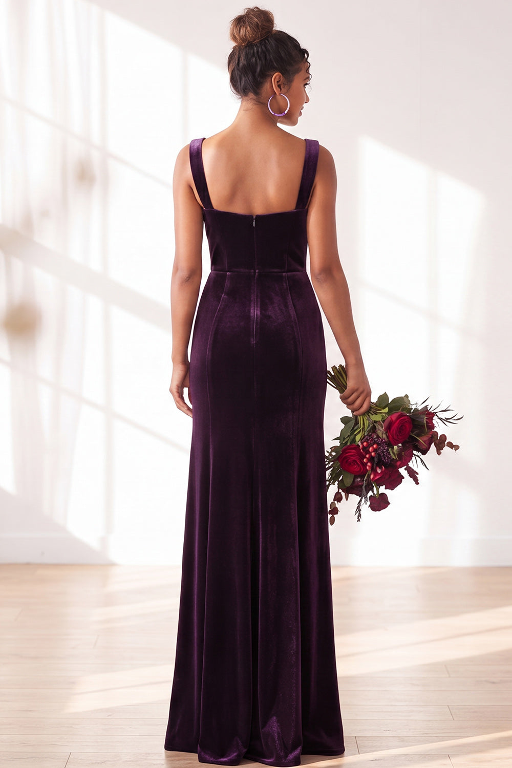 Dark Green Velvet Sheath Long Wedding Guest Dress with Slit