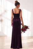 Dark Green Velvet Sheath Long Wedding Guest Dress with Slit