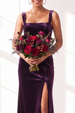 Dark Green Velvet Sheath Long Wedding Guest Dress with Slit