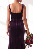 Dark Green Velvet Sheath Long Wedding Guest Dress with Slit