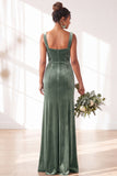 Dark Green Velvet Sheath Long Wedding Guest Dress with Slit
