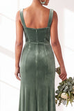 Dark Green Velvet Sheath Long Wedding Guest Dress with Slit