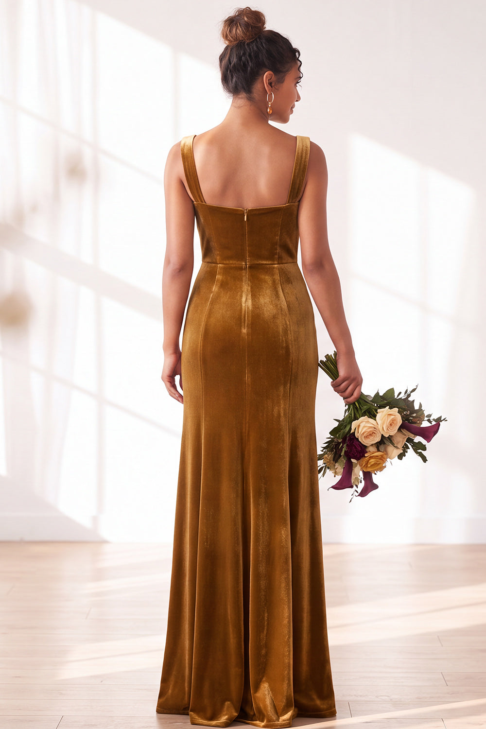 Dark Green Velvet Sheath Long Wedding Guest Dress with Slit