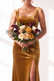 Dark Green Velvet Sheath Long Wedding Guest Dress with Slit