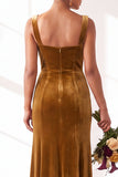 Dark Green Velvet Sheath Long Wedding Guest Dress with Slit