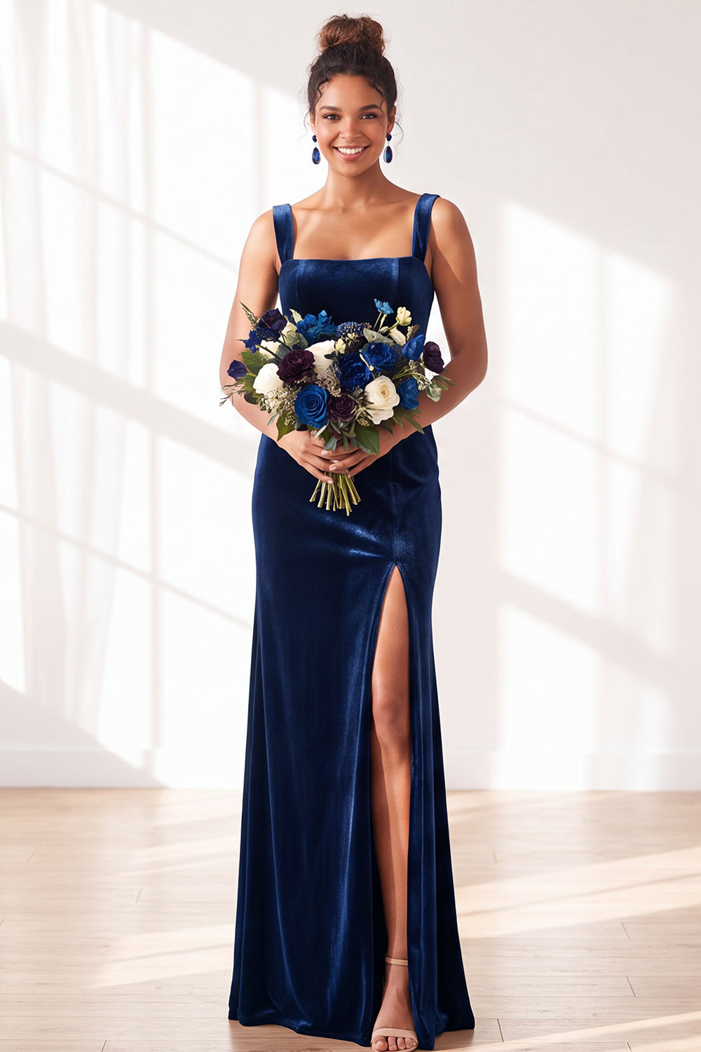 Dark Green Velvet Sheath Long Wedding Guest Dress with Slit