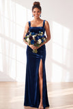 Dark Green Velvet Sheath Long Wedding Guest Dress with Slit