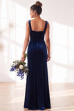 Dark Green Velvet Sheath Long Wedding Guest Dress with Slit