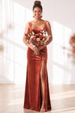 Dark Green Velvet Sheath Long Wedding Guest Dress with Slit