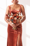 Dark Green Velvet Sheath Long Wedding Guest Dress with Slit