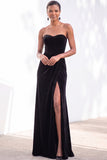Sheath Navy Velvet Sweetheart Long Wedding Guest Dress with Slit