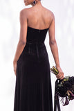 Sheath Navy Velvet Sweetheart Long Wedding Guest Dress with Slit