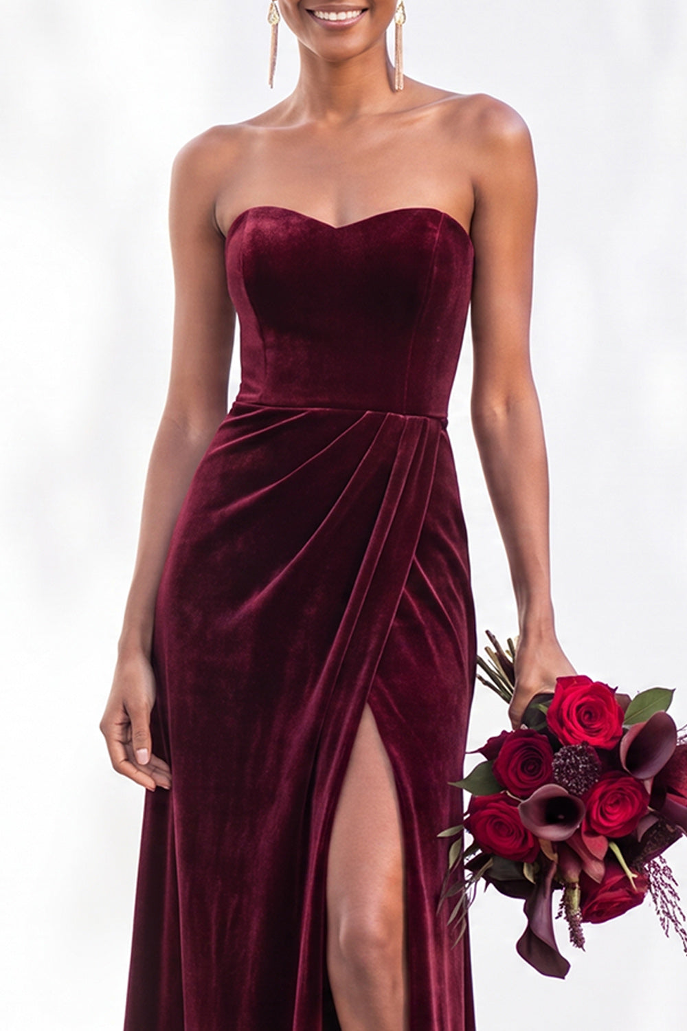 Sheath Navy Velvet Sweetheart Long Wedding Guest Dress with Slit