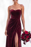 Sheath Navy Velvet Sweetheart Long Wedding Guest Dress with Slit