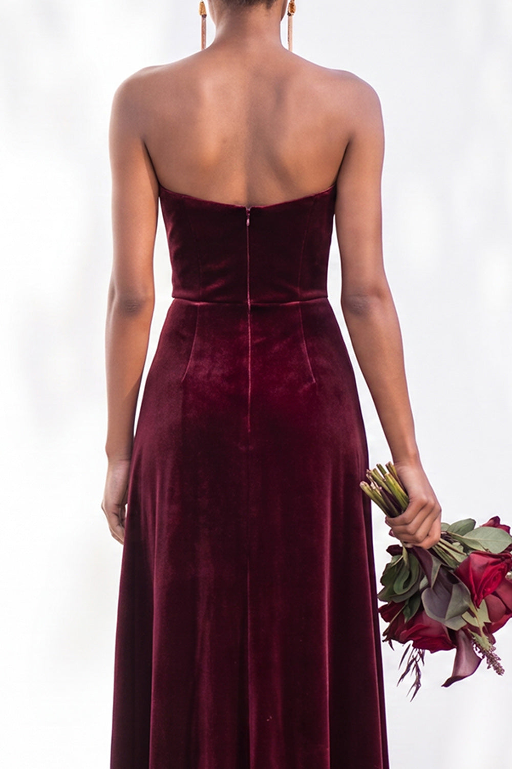 Sheath Navy Velvet Sweetheart Long Wedding Guest Dress with Slit