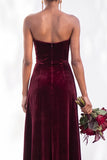 Sheath Navy Velvet Sweetheart Long Wedding Guest Dress with Slit