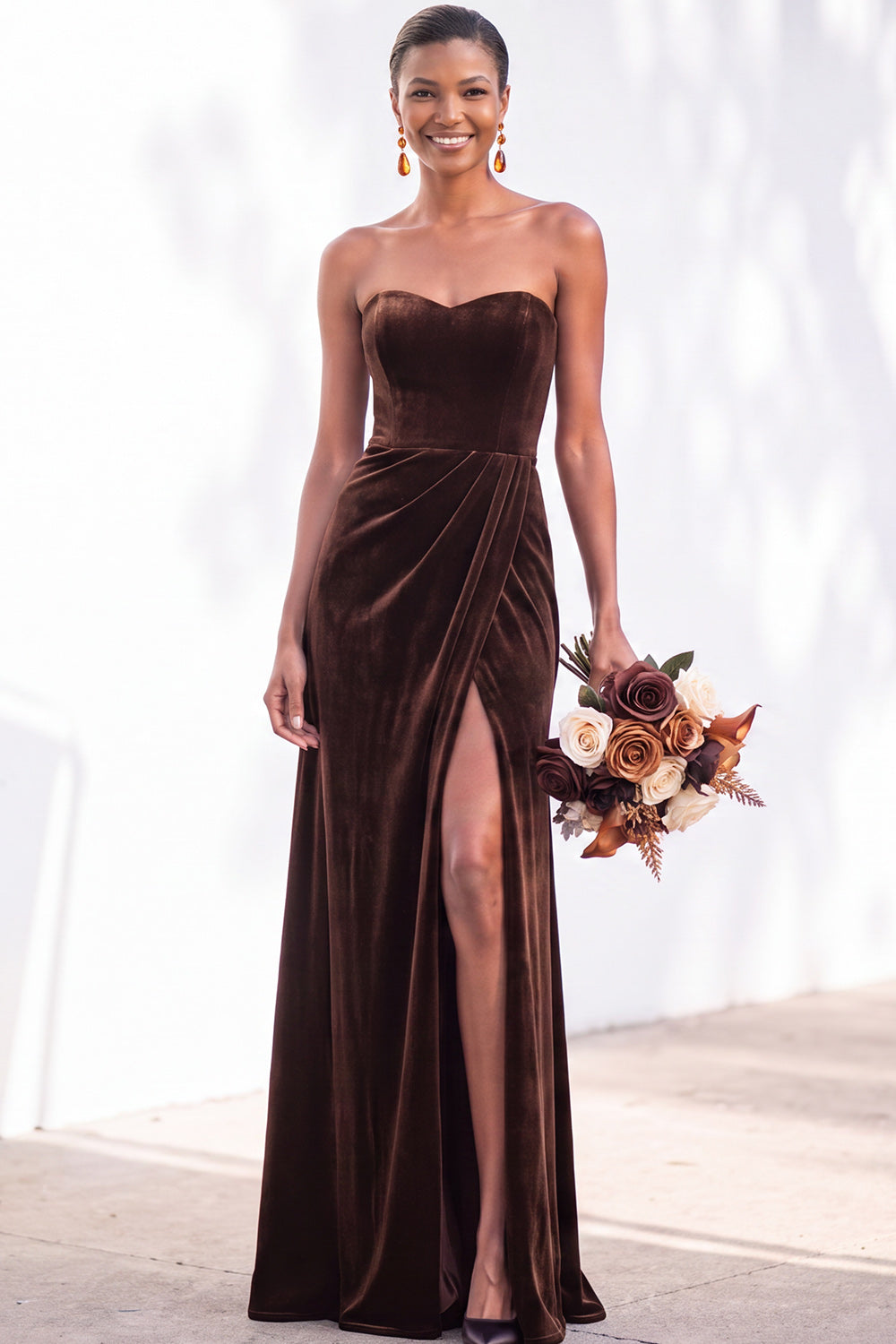 Sheath Navy Velvet Sweetheart Long Wedding Guest Dress with Slit