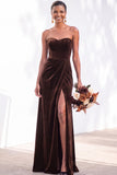 Sheath Navy Velvet Sweetheart Long Wedding Guest Dress with Slit