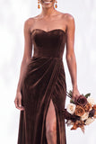 Sheath Navy Velvet Sweetheart Long Wedding Guest Dress with Slit
