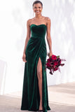 Sheath Navy Velvet Sweetheart Long Wedding Guest Dress with Slit